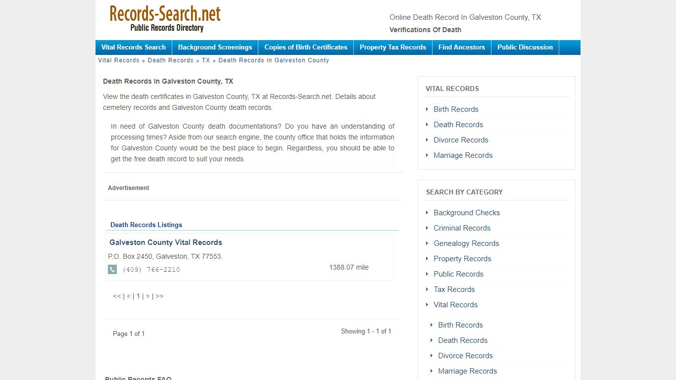 Online Death Record in Galveston County, TX ...